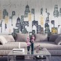 Watercolor City Silhouette Wallpaper Mural
