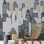 Watercolor City Silhouette Wallpaper Mural