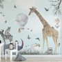 Kids Watercolor Woodland Animals with Giraffe Zebra Hippopotam Wallpaper Mural