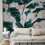 Pink Flower and Leaves Wallpaper Mural
