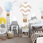 Kids Gray Mountain and Colorful Hot Air Balloon Wallpaper Mural