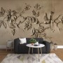 3D Embossed Look Cement Floral Tree Wallpaper Mural
