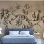 3D Embossed Look Cement Floral Tree Wallpaper Mural