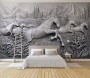 3D Embossed Look Cement Angel Horses Wallpaper Mural