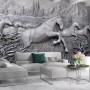 3D Embossed Look Cement Angel Horses Wallpaper Mural