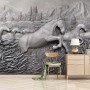 3D Embossed Look Cement Angel Horses Wallpaper Mural