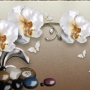 3D Look  Orchid Floral with Pebble Wallpaper Mural
