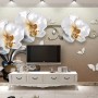 3D Look  Orchid Floral with Pebble Wallpaper Mural