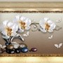 3D Look  Orchid Floral with Pebble Wallpaper Mural