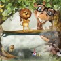 3D Look Cartoon Giraffe and King Lion Wallpaper Mural