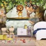 3D Look Cartoon Giraffe and King Lion Wallpaper Mural