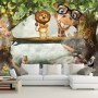 3D Look Cartoon Giraffe and King Lion Wallpaper Mural