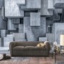 3D Look Concrete Style Gray Abstract Cubes Wallpaper Mural