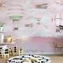 Hot Air Balloon with Pink Mountain Landscape Wallpaper Mural