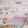Hot Air Balloon with Pink Mountain Landscape Wallpaper Mural