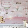 Hot Air Balloon with Pink Mountain Landscape Wallpaper Mural