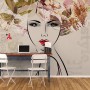 Woman Face Art with Winter Leaf Wallpaper Mural