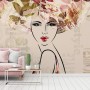 Woman Face Art with Winter Leaf Wallpaper Mural