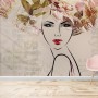 Woman Face Art with Winter Leaf Wallpaper Mural