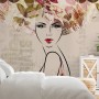 Woman Face Art with Winter Leaf Wallpaper Mural