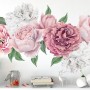 Watercolor Pink and White Peony Floral Bouqet with Rosebud Wall Decal Sticker
