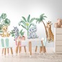 Kids Cute Safari Animal with Tropical Trees Wall Decal Sticker