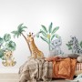Kids Cute Safari Animal with Tropical Trees Wall Decal Sticker