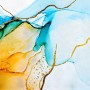 Blue Yellow Watercolor Brush with Modern Lines Wallpaper Mural
