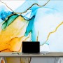 Blue Yellow Watercolor Brush with Modern Lines Wallpaper Mural