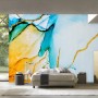 Blue Yellow Watercolor Brush with Modern Lines Wallpaper Mural
