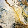 Dark Blue Ocean Brushes with Gold Style Waves Wallpaper Mural