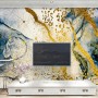 Dark Blue Ocean Brushes with Gold Style Waves Wallpaper Mural