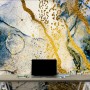Dark Blue Ocean Brushes with Gold Style Waves Wallpaper Mural