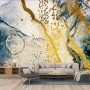 Dark Blue Ocean Brushes with Gold Style Waves Wallpaper Mural