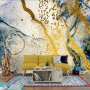 Dark Blue Ocean Brushes with Gold Style Waves Wallpaper Mural
