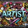 Drawing Graffiti Artist with Colorful Painting Wallpaper Mural