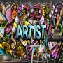 Drawing Graffiti Artist with Colorful Painting Wallpaper Mural
