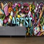 Drawing Graffiti Artist with Colorful Painting Wallpaper Mural