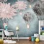 Gray Pink Feather Hot Air Balloon Wallpaper Mural