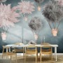 Gray Pink Feather Hot Air Balloon Wallpaper Mural