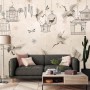 Japanese Crane Birds and Empty Cages Wallpaper Mural