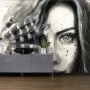 Monochrome Portrait Girl with Black Feathers Wallpaper Mural