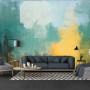 Watercolor Style Green Yellow Abstract Painting Wallpaper Mural
