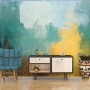 Watercolor Style Green Yellow Abstract Painting Wallpaper Mural