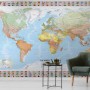 Political World Map and Country Flags Wallpaper Mural