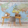 Political World Map and Country Flags Wallpaper Mural