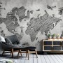 Monochrome World Map Wallpaper Mural