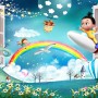Cartoon Boo Monsters and Hot Air Balloon Wallpaper Mural