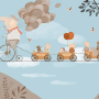 Elephant on Bicycle with Cute Animals Wallpaper Mural