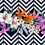 Colorful Flowers with Black White Stripe Patterned Wallpaper Mural